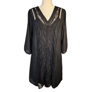 Maurices Sheer A-line V Neck Cross Back Mini Dress Black M *flaw*